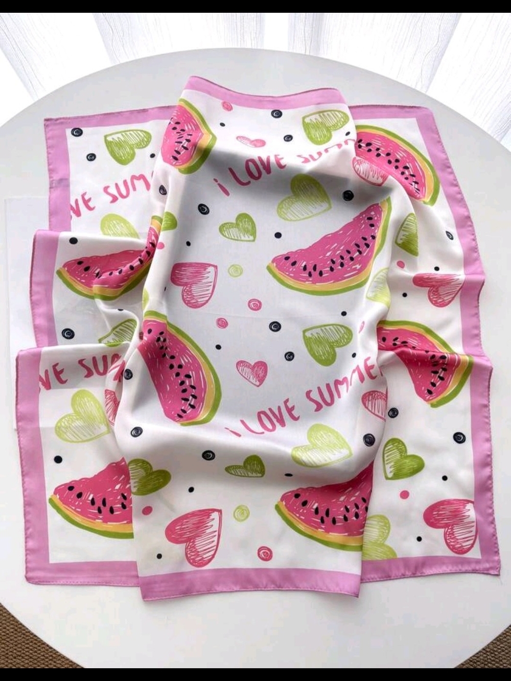 Anthropologie Pink & Green Watermelon Print Bandana Scarf